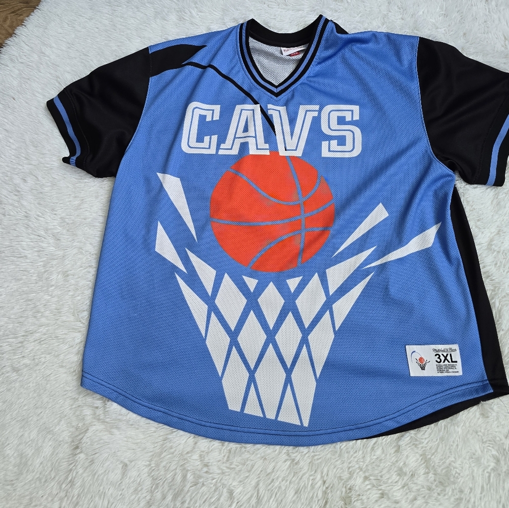 Men's Mitchell & Ness Blue Cleveland Cavaliers Jumbotron 3.0 Mesh V-Neck T-Shirt